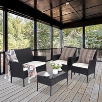 Carry Bird Wicker Patio Furniture Accessorie 4 Seater Sets In Black And White Colour
