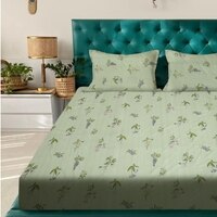 Light Green Floral 180 TC Flat 1 Queen  Bedsheet with 2 Pillow Covers