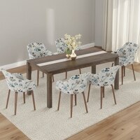 Atlas Crest Solid Wood 6 Seater Dining Table with 6 Rochelle Lounge Chair