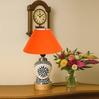 Devansh Conical Orange Cotton Shade Lamp With Wood & Mosaic Glass Base For Decoration/Office/Home/Gifting/Study For Decoration/Office/Home/Gifting/Study -(10X10X14.5) Inches -A