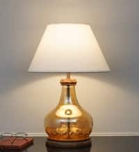 AYANA Brown Wood and Amber Glass Table Lamp with White Cotton Shade