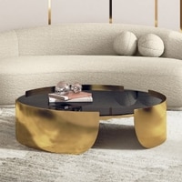 Belle Round Black Mirror And Metal Coffee Table In Gold Finish