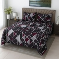 Multicolor Geometric 400 TC Cotton Flat Queen Size Bedsheet With 2 Pillow Covers From Threads