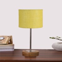 Devansh Yellow  Jute   Table Lamp With  Natural  Wood Base  & Steel Pipe (7X17 Inches)-17