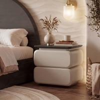 Sora Solid Wood Bedside Table In Beige with Dark Chestnut Finish