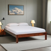 Harlin Solid Wood King  Size Upholstered Bed Without Storage (Provincial Teak Finish)