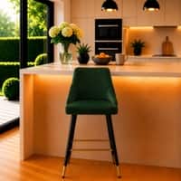 Doe Buck Upholstered Counter Height Bar Stool in Green Colour with Gold Accents