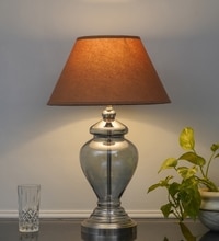 Syracuse Blue Glass Table Lamp With White Beige Cotton Shade