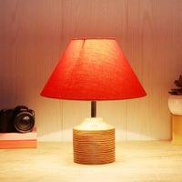Jean Orange Fabric Shade Table Lamp with Natural Wooden Base