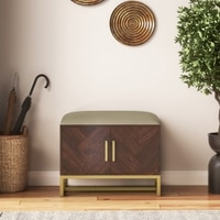 Nina 4 Pairs Solid Wood Shoe Cabinet With Seat In Mango Walnut Finish Taupe Leatherette