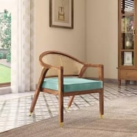 Hayworth Lounge Chair in Teak Finish and Dusty Turquoise Velvet Colour