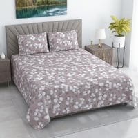 Vihan Light Purple Shade Floral 400 TC Cotton Flat Double Queen Size Bedsheet with 2 Pillow Covers – Threads
