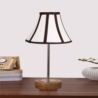 Devansh Off-White Cotton Vintage  Lamp With Natural  Wood Base  & Steel Pipe  (12X17.75)