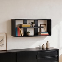 Monza Solid Wood Wall Shelf In Black Wire Brush Finish