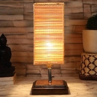 Eliot Square Bamboo Table lamp with Brown Wood Base