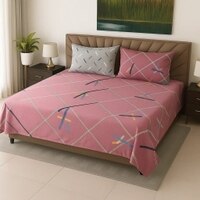 Pink Shade Geometric 400 TC Cotton Flat Super King Size Bedsheet With 2 Pilllow Covers