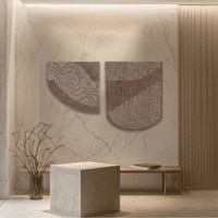 Abstract Handmade Natural Wool Wall Art Beige Textured 2 Panel Set 4 x 6 Feet