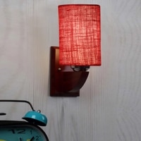 Devansh Solid Wood Electric Wall Light in Maroon Colour with Maroon Shade Count of 1 Light