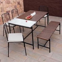 Covent Garden Mild Steel Outdoor Dining Table with Four Chairs and Bench in Grey Colour