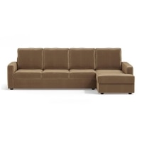 Apollo Sectional Fabric Sofa (Colour : Fawn Velvet , Seating Capacity : Right Aligned 3 Seater + Chaise+ Ottoman  Cushion Type : Soft )