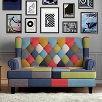 Minnelli 2 Seater Fabric Loveseat In Retro Patchwork Colour