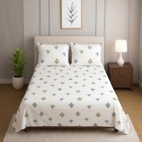 Eon White Floral 400 TC Cotton Flat Single Size Bedsheet with 2 Pillow Covers – Threads
