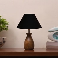Devansh Black Cotton Table Lamp With  Wood Natural Base (10X12.5 Inches)-26