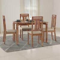 Catria - Martha 4 Seater Dining Table Set (Colour- Wheat Brown , Finish- Teak)