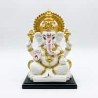 Devotional Radiant Glory Ganesha Statue in White and Gold Colour