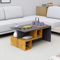 Hexa Engineered Wood Coffee Table With Storage In Slate Grey And Giant Wood
