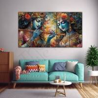 The Castle Decor Radha Krishna Wall Painting Wooden Framed 27x48 Inch (Style 2)