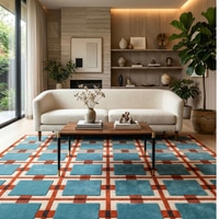 Presto Blue Geometric Hand Tufted Wool Carpet 4X6 Feet
