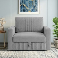 Alfon 1 Seater Velvet Pull Out Sofa Cum Bed with Storage In Grey