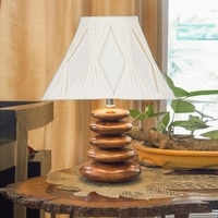 Devansh Curtain Pleated Cotton Table Lamp With Wood Pebble Lamp (12X12X16.5) Inches -C