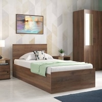 Zoey Engineered Wood Single Size Box Storage Bed In Classic Walnut Finish