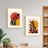 Boho Moon and Sun Leaf Set of 2 Framed Posters Botanical Art 45x60 cm