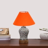 Devansh Conical Orange Cotton Shade Lamp With Wood & Mosaic Glass Base For Decoration/Office/Home/Gifting/Study For Decoration/Office/Home/Gifting/Study -(10X10X14.5) Inches -A