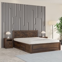 Yashika Solid Wood Queen  Size Bed With Hydraulic Storage (Provincial Teak Finish)