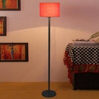 Anakin Orange Fabric Shade Floor Lamp with Black Iron Base