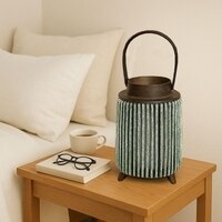 Luxe Home Hanging Bamboo Lantern with Handle or Glass Jar - 2025-330- Seige (26x17x17 cm)