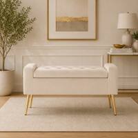 Doe Buck Upholstered Storage Bench in Beige Colour with Gold Legs