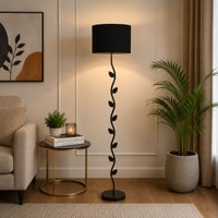 Sia Black Cotton Floor Lamp with Solid Wood