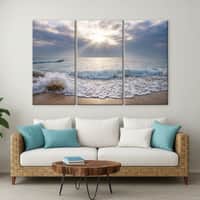 Truss Pcs White Blue Ocean Sunrise Printed Framed Canvas Wall Prints Set of 3 Multicolor Matte