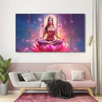 The Castle Decor Goddess Laxmi Wall Painting Wooden Framed 27x48 Inch (Style 8)