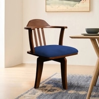 Vanilla Revolving Teak Wood Chair in Navy Blue Colour