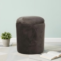 Wayne Solid Wood Ottoman Pouffee in Taupe Brown Velvet
