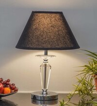 Viso Chrome Finish Metal And Clear Crystal Glass Table Lamp With Black Cotton Shade