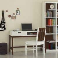 Montana Teak Wood Study Desk with Drawer and Open Shelf in Ivory Coffee Walnut Colour