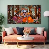 The Castle Decor Radha Krishna Wall Painting Wooden Framed 27x48 Inch (Style 1)