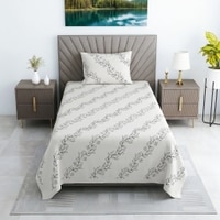 Black And White Floral 330 Tc  Cotton Flat  Single Bed Size Bedsheet With 1 Pillow Cover